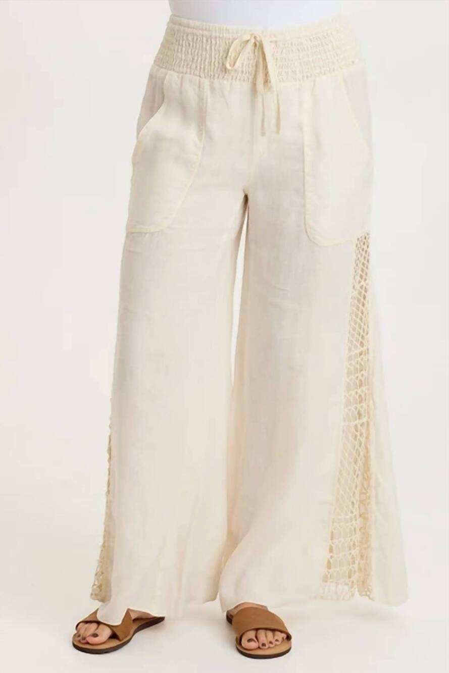 NEW XCVI garcia linen crochet pant in toasted almond